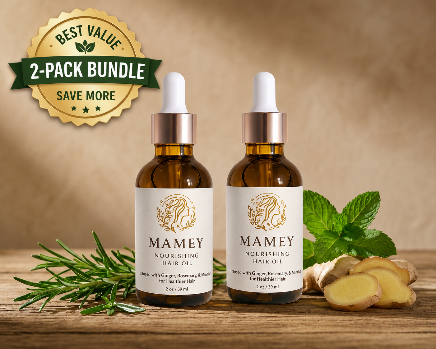 MAMEY Hair Growth Oil Bundle | 2-Pack Nourishing Hair & Scalp Oil with Rosemary, Ginger & Mint